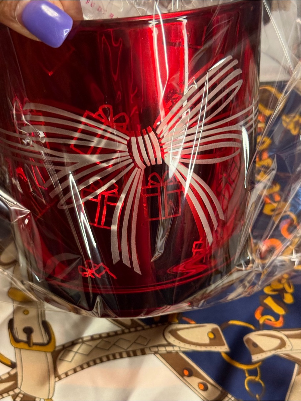 Holiday Red Glass Candle Holder / Decorative Hurricane Vase